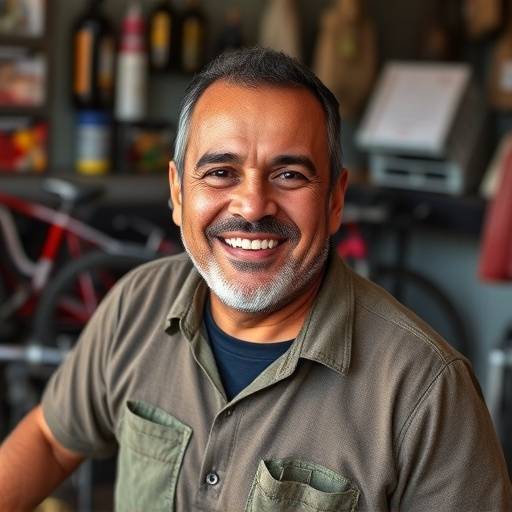 Retrato de Pedro Martinez, Propietario de Tienda de Bicicletas EcoBikes